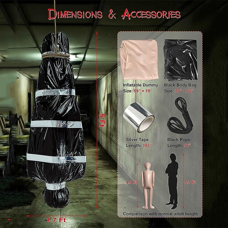 5ft Hanging Corpse Dead Victim Props Halloween Decorations Haunted Creepy House Halloween DecorScary Halloween Decorations Outdoor Clearance Outdoor Halloween Inflatables Yard Decorations3