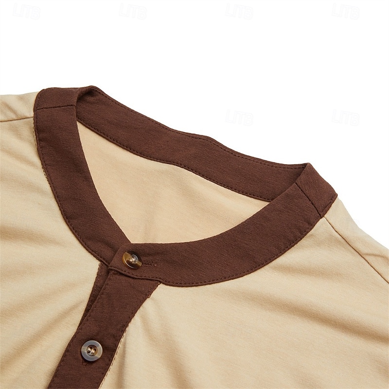 Men's T shirt Tee Henley Shirt Tee Top Solid Color Henley Outdoor Casual Short Sleeve Patchwork Button Clothing Apparel Fashion Designer Comfortable3