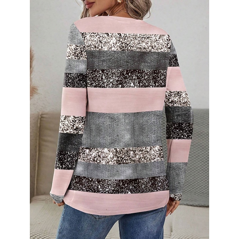 Women's T shirt Crew Neck Long Sleeve Tunic Casual Print Regular Tops Daily Pink Blue Purple Spring Fall2