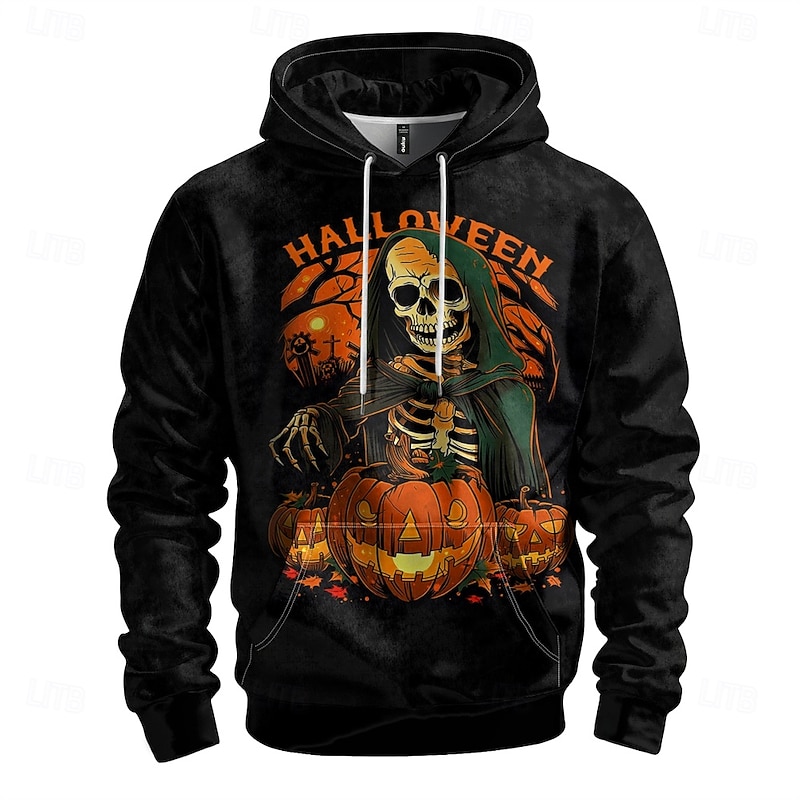 Halloween Men's Graphic Halloween pattern Hoodie Hoodies Sweatshirt Vacation Daily Long Sleeve Hooded Vacation Sports Outdoor Going out Black Printing Winter Spring &  Fall Designer