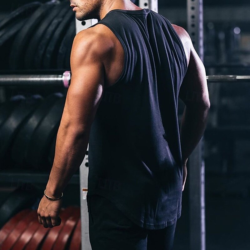 Men's Workout Tank Top Running Tank Top Gym Tank Top Sleeveless Vest / Gilet Casual Athleisure Solid Colored Cotton Quick Dry Soft Breathable Gym Workout Walking Jogging Sportswear Activewear Dark3