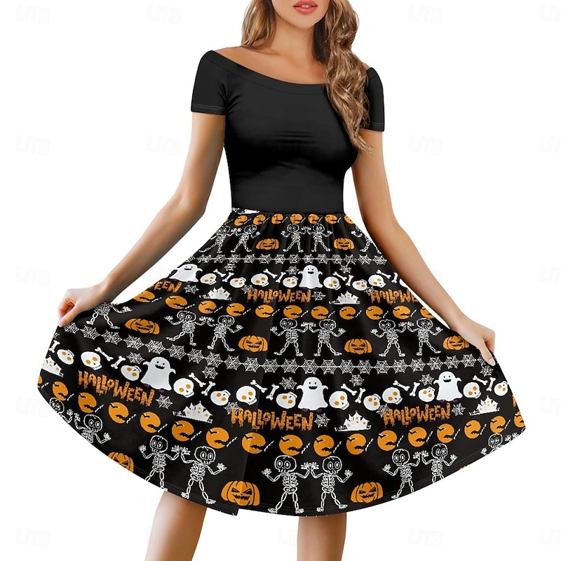 Pumpkin Grim Reaper Skull Skeleton Halloween Dress Costume Sexy Costume Dress Up Adults' Women's Carnival Party / Evening Easy Halloween Costumes Dress Up2