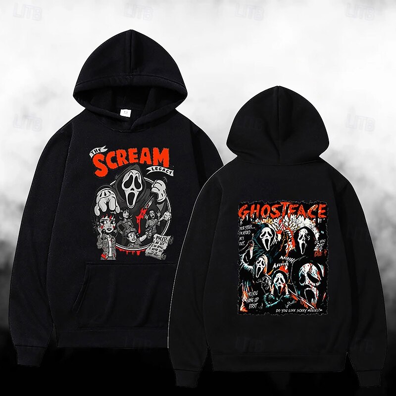 Halloween Scream Ghostface Skull Skeleton Hoodie Print Front Pocket Graphic For Couple's Men's Women's Adults' Halloween Carnival Masquerade Hot Stamping Halloween Casual Daily