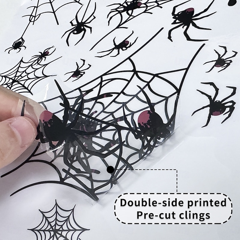 4 Sheets Halloween Window Cling Sticker Decals Decorations Double Side, Creative Spider Web Bat Static Stickers for Store Window Display and Halloween Decor4