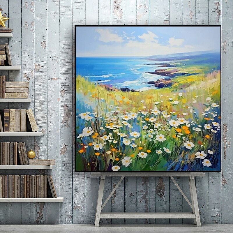 Hand painted Extra Large Floral Seascape Painting Oversized Abstract Home wall art Textured Landscape Paintings Decorative Paintings Living Room Art (No Frame)2