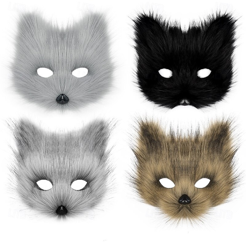 Carnival Fox Shape Half Face Eye Mask Sexy Imitation Cat Hair Animal Mask Christmas Carnival Party Cosplay Costume Props3