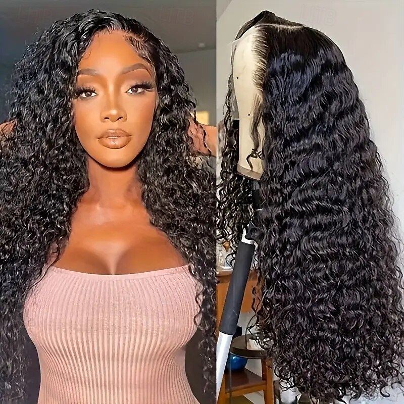 13x6 Deep Wave Lace Front Wigs Human Hair 180% Density With Baby Hair Natural Color