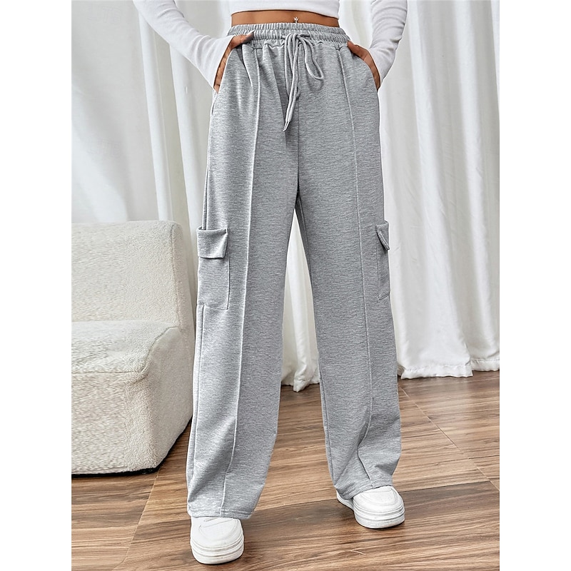 Women's Sweatpants Chinos Fashion Streetwear Full Length High Waist Plain Pocket Elastic Waistband Comfy Soft Comfortable Micro-elastic Outdoor Street Gray Fall Winter Regular Fit