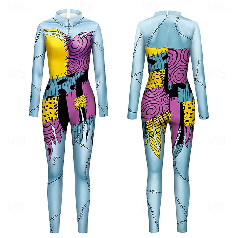 The Nightmare Before Christmas Sally Jack Skellington Cosplay Costume Bodysuits Movie Cosplay for Women's Adults' Christmas Carnival Masquerade Party / Evening3