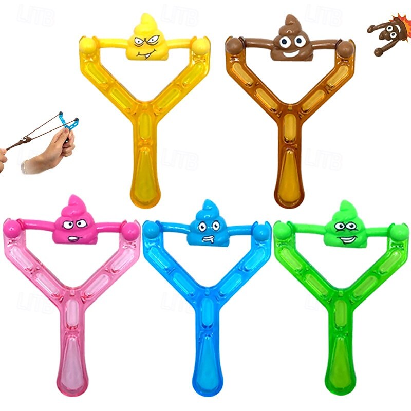 5Pcs Catapult Poo Slingshot with 5pcs Poop Bullets Venting Tricky Poop Slingshot Toy for Kids and Adult Novetly Smiling Poop Face Emoticon Outdoor Stress Relief Toy