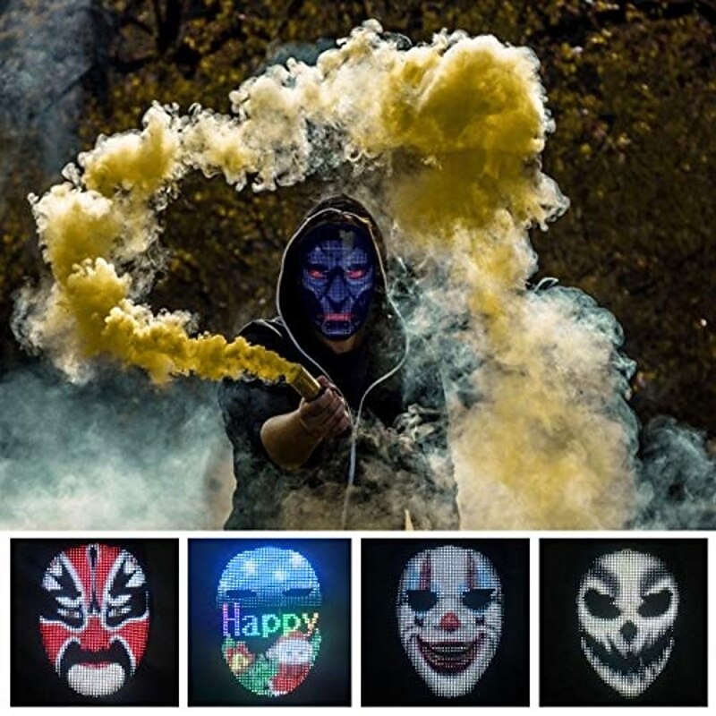 Led Mask with Rechargeable Bluetooth Compatible App Controlled Customizable Shining Mask Lighted Face Transforming Mask Unisex for Halloween Carnival Party Club3