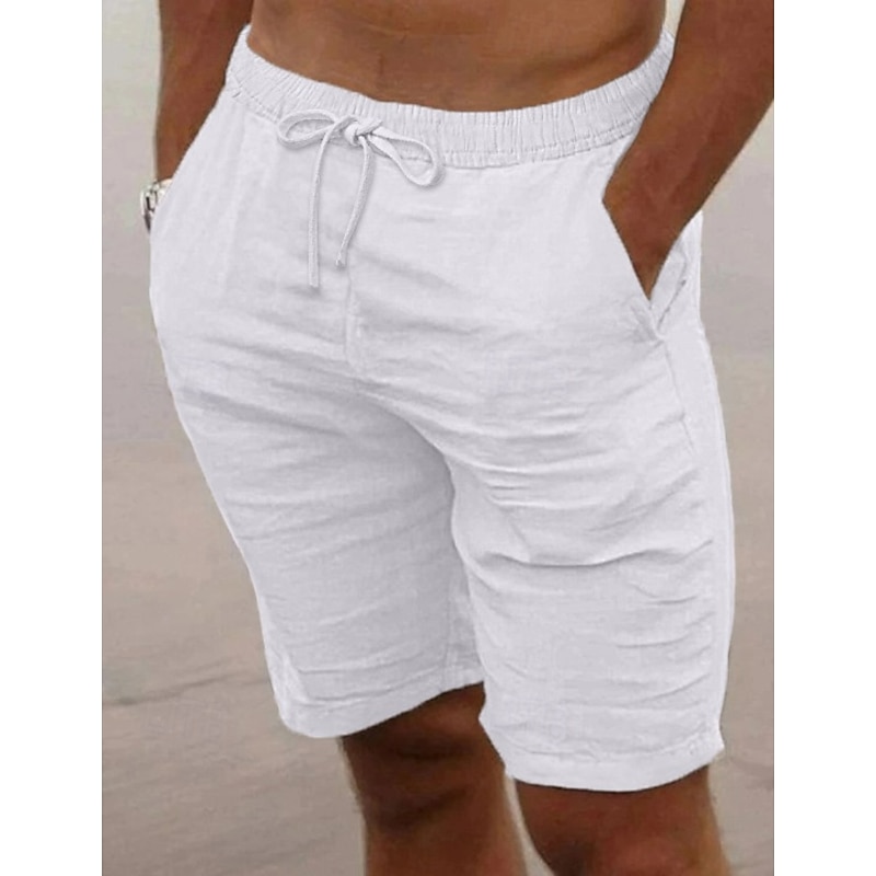 Men's Shorts Summer Shorts Beach Shorts Drawstring Elastic Waist Plain Breathable Knee Length Yoga Beach Hawaiian Casual White Green