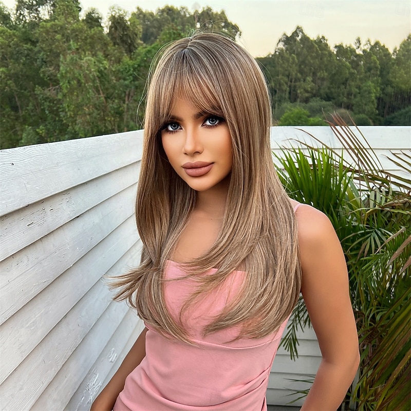 Synthetic Wig Uniforms Career Costumes Princess Straight kinky Straight Middle Part Layered Haircut Machine Made Wig 22 inch Black / Gold Synthetic Hair Women's Cosplay Party Fashion Black / Blonde3