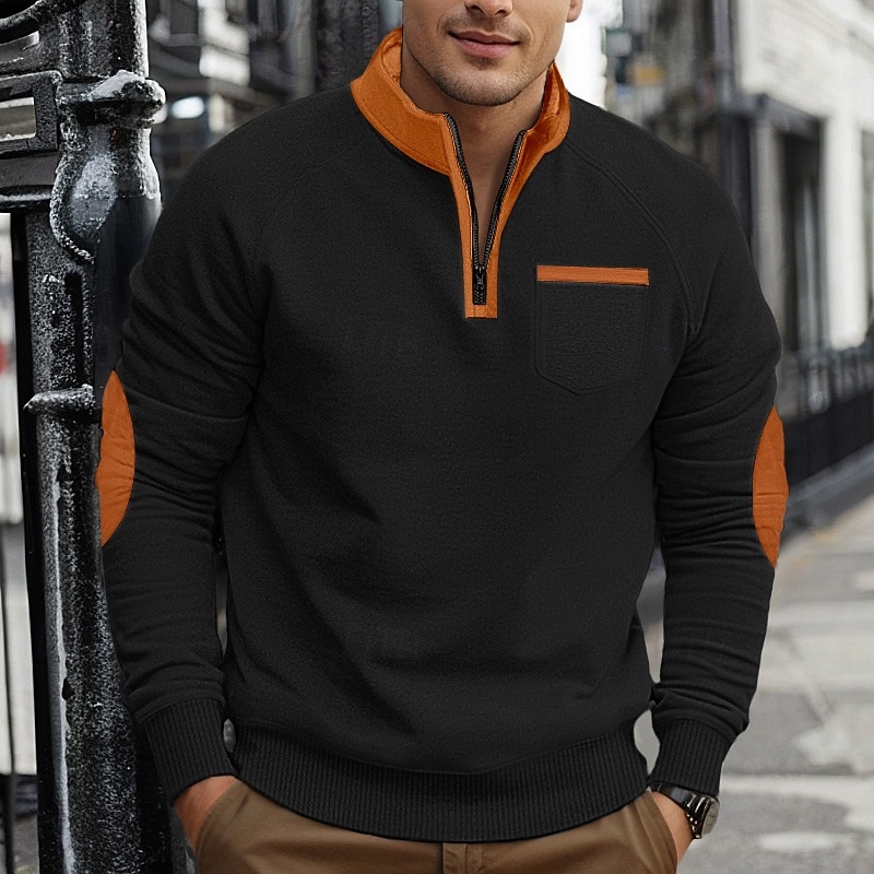 Men's Zip Sweatshirt Tactical Black Wine Navy Blue Light Grey Dark Gray Standing Collar Half Zip Color Block Pocket Work Sports & Outdoor Casual Streetwear Basic Casual Spring &  Fall Cross-Seasons4