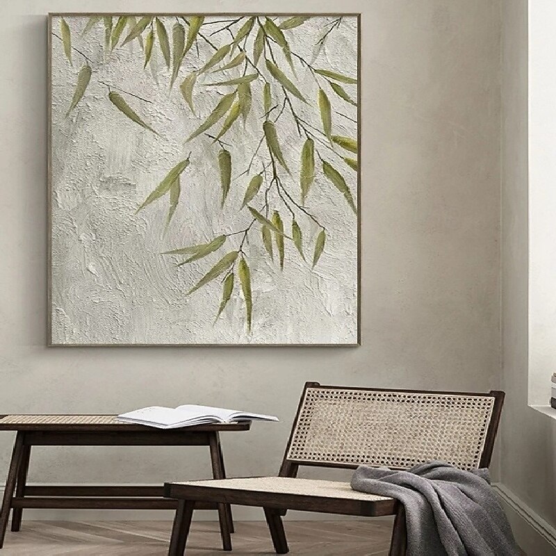 Abstract bamboo Oil Painting handmade Green Forest Painting On Canvas 3D Abstract Textured painting handmade Wall Art Skyward View Trees Art painting for Living Room Art Natural Scenery Painting3