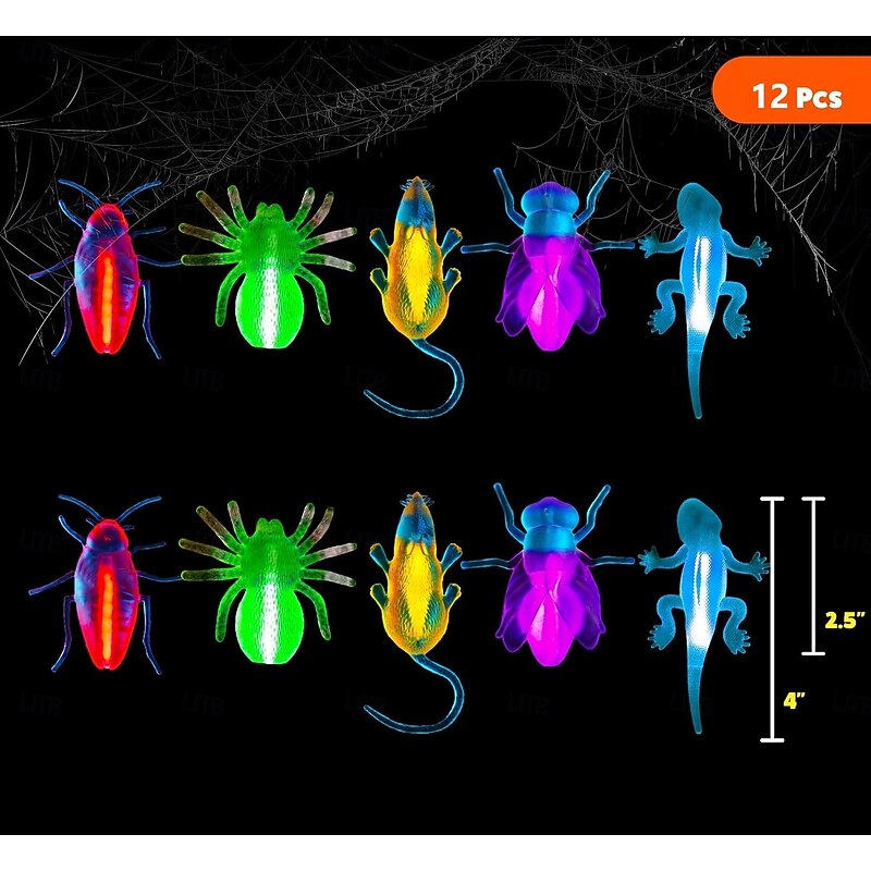 12 PCS Glow Critters and Halloween Trick or Treat Glow Insect - Glow Sticks Party Favors - Glow in The Dark Party Supplies(RANDOM STYLE)