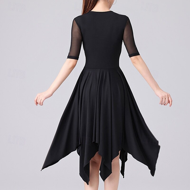Latin Dance Dress Splicing Women's Performance Daily Wear Half Sleeve Elastane2