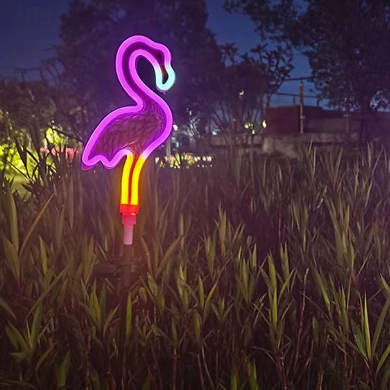 Solar Flamingos Lawn Lights Outdoor Waterproof Garden Path Grass From Landscape Lighting Patio Light Halloween Christmas Atmosphere Yard Decoration 1/2PCS3