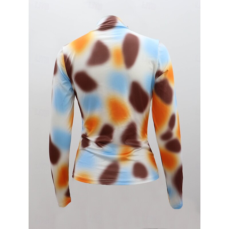 Women's T Shirt Casual Ombre Tunic Elastic Waist Long Sleeve Regular Tops Turtleneck Daily Red Orange Summer Spring Fall2