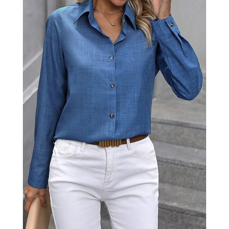 Women's Shirt Stylish Modern Long Sleeve Regular Tops Shirt Collar Work Black Light Green Pink Blue Spring Fall Winter4