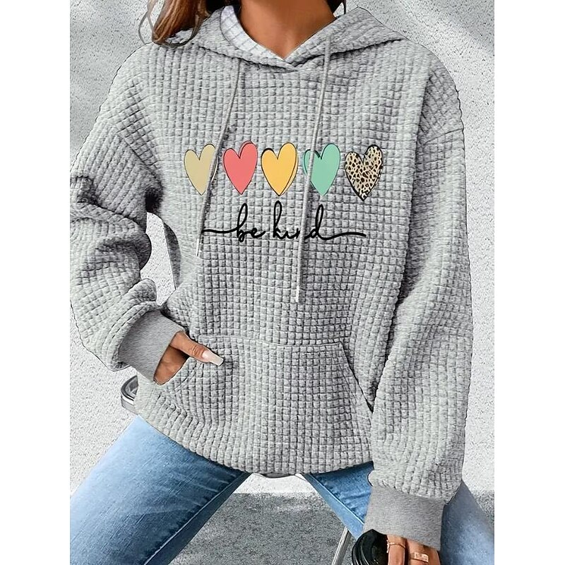 Valentine Women's Heart Hoodie Sweatshirt Pullover Valentine's Day Casual Drawstring Print Front Pocket Active Sportswear Hooded Long Sleeve Top Micro-elastic