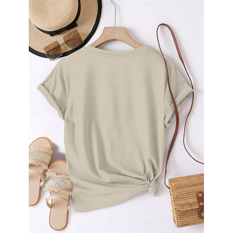 Women's T shirt Tee 100% Cotton Daily Casual Short Sleeve White Summer2