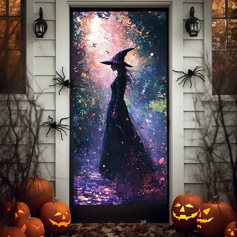 Halloween Decorations Halloween Door Covers Enchanting Witches Door Tapestry Door Curtain Decoration Backdrop Door Banner for Front Door Farmhouse Holiday Party Indoor Outdoor Decor Supplies