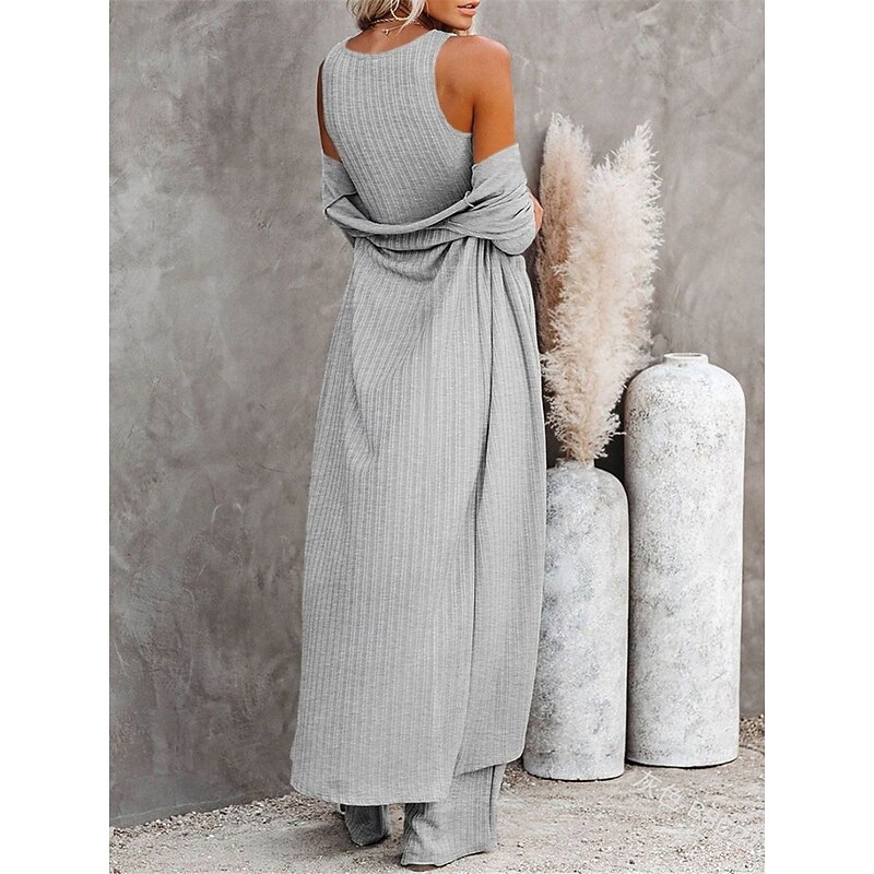 Women's Loungewear Sets 3 Pieces Pure Color Fashion Comfort Street Daily Knit Breathable Crew Neck Long Sleeve Sweater Pant Elastic Waist Fall Winter Home Outfits3