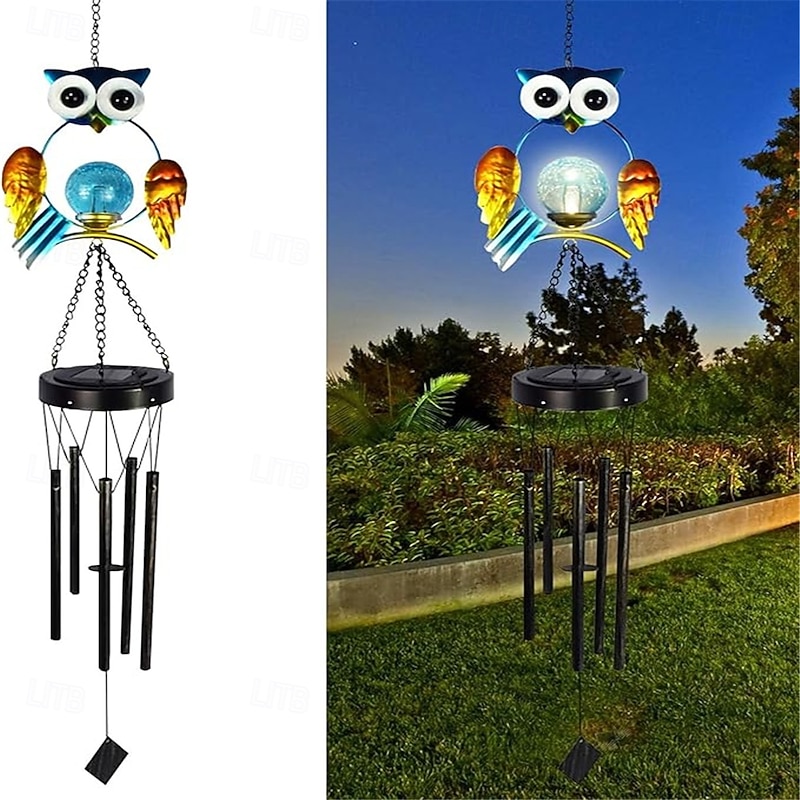 Solar Wind Chimes Outdoor Light Owl Garden Light Decoration Waterproof Metal Hanging Wind Chime for Courtyard Decoration Commemorative Wind Chime Graduation Gift for School Start 1PC2