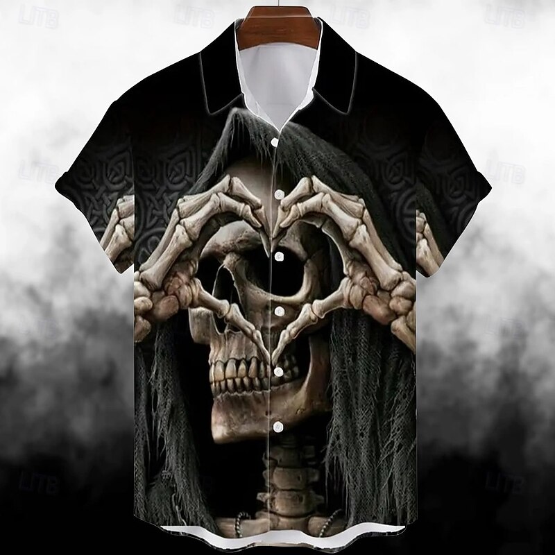 Halloween Skeleton Skull Pumpkin Hawaiian Shirts Aloha Shirt Print Shirt For Men's Adults' 3D Print Vacation Party Halloween3