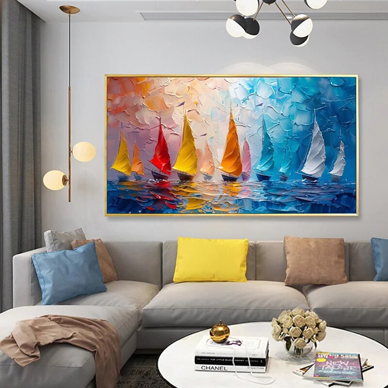 Handmade Oil PaintingCanvasWall Art DecorationAbstract Knife PaintingSea View Warm ColorsFor Home Decor Rolled Frameless Unstressed Painting4