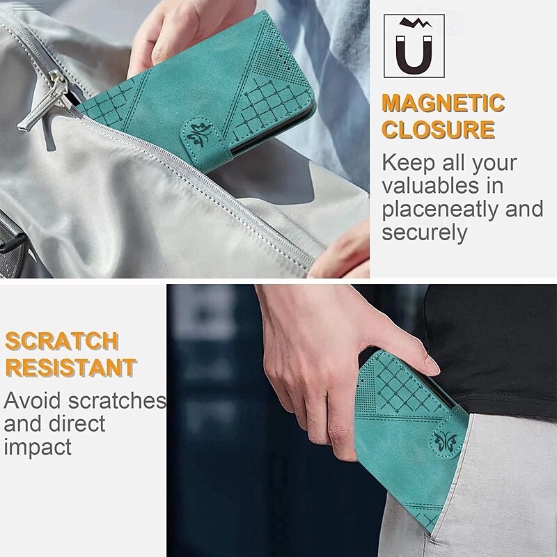 Phone Case For iPhone 17 Pro Max 17 Air 16 15 14 Pro Max Plus 13 12 11 Pro Max Mini Wallet Case Magnetic with Wrist Strap Kickstand Butterfly Geometric Pattern TPU PU Leather4