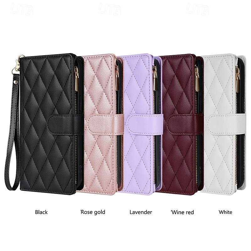 Phone Case For Samsung Galaxy S25 S24 S23 S23 FE S22 S21 Ultra Plus A55 5G A35 5G A25 A15 Wallet Case Magnetic Zipper with Lanyard Retro Geometric Pattern TPU PU Leather