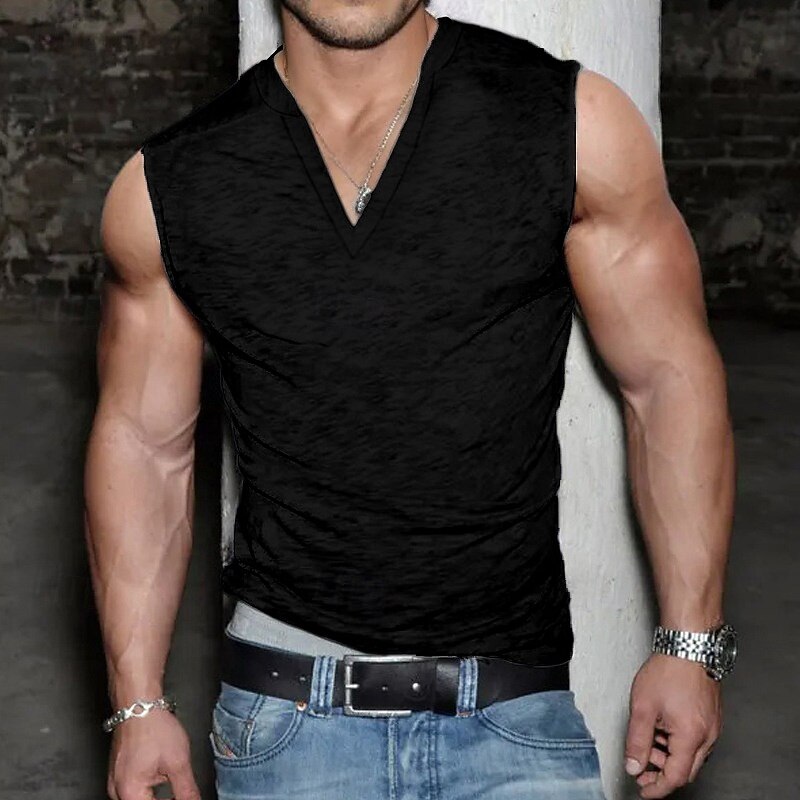 Men's Tank Top Vest Top Undershirt Sleeveless Shirt Sleeveless Deep U Summer Plain Fashion Designer Muscle Outdoor Going out Gym Black White Gray Top Tee for Men