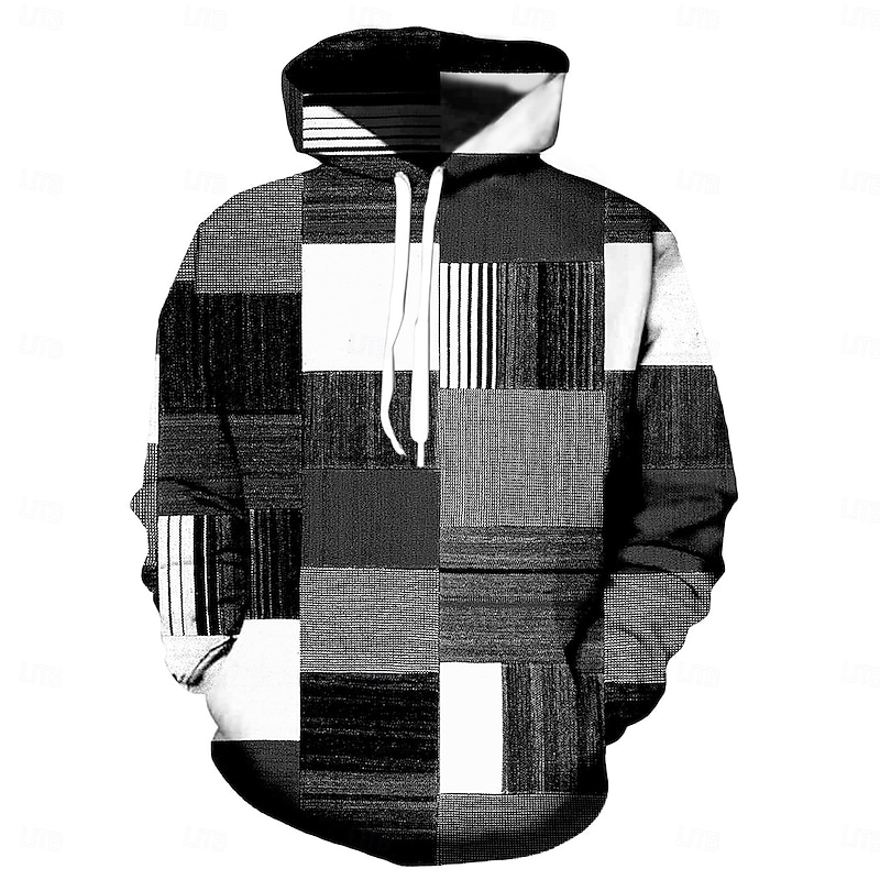 Men's Graphic Plaid Color Block Hoodie Hoodies Sweatshirt Sportswear Casual Long Sleeve Hooded Casual Daily Holiday Black Blue Lace up Fall & Winter Designer3