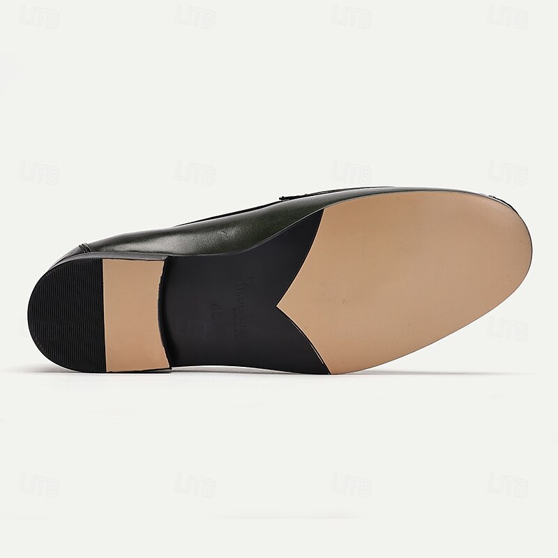 Men's Green Embossed Leather Loafers with Patterned Design for Business and Casual Wear in Classic Style 6