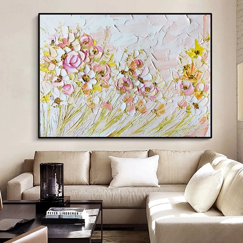 100% handmade 3D White Flowers Painting on canvas Oil Painting Hand painted Abstract Canvas Painting Handmade Flower painting Wall Art Picture for Living Room Bedroom Decor
