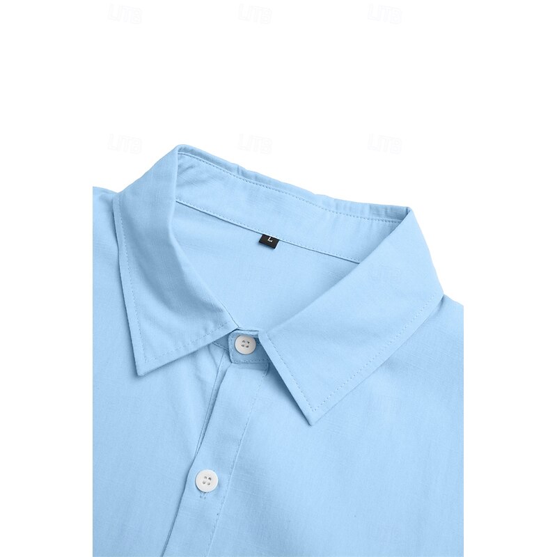 Men's Shirt Linen Shirt Summer Shirt Beach Shirt Button Up Shirt Plain Vacation Curise Black Pink Green Gray Long Sleeve Collar Spring & Summer Clothing Apparel 6