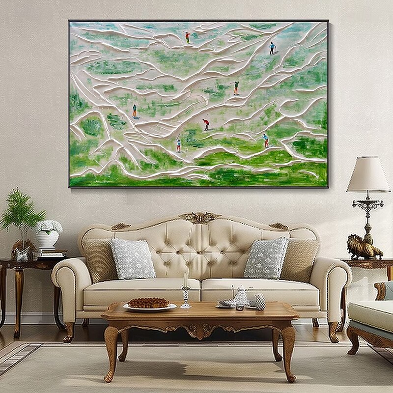Mintura Handmade Abstract 3D Grass Golf Oil Paintings On Canvas Modern Wall Art Room Decoration Picture For Home Decor Rolled Frameless Unstretched Painting