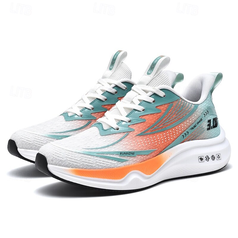 Men's Lightweight Performance Running Shoes – Breathable Mesh Sneakers in Mint and Coral with Dynamic Design2