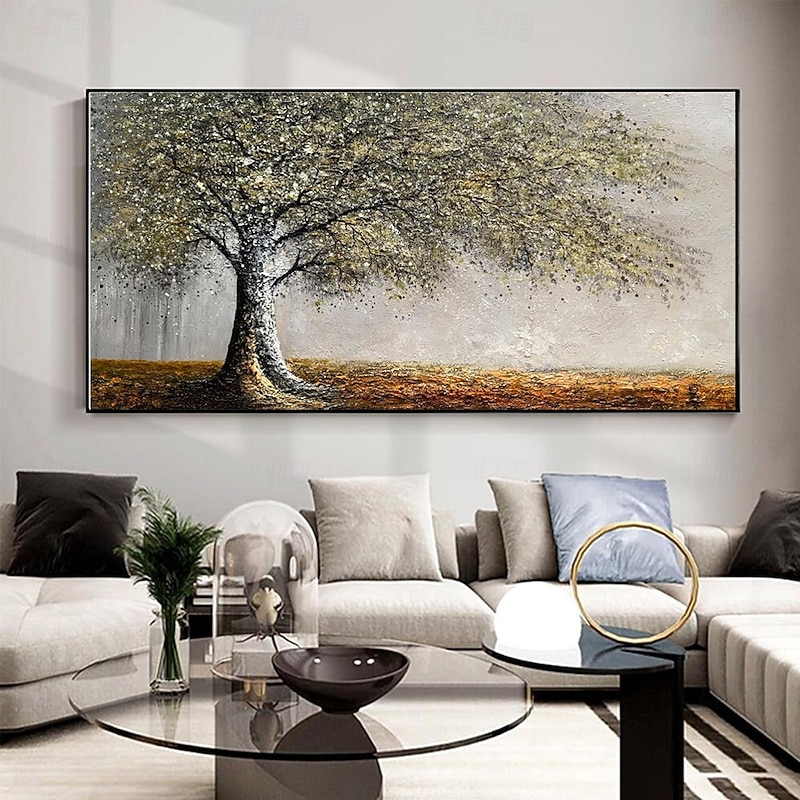 Handmade Oil Painting Canvas Wall Art Decoration Modern Abstract Texture Golden Money Tree for Living Room Home Decor Rolled Frameless Unstretched Painting