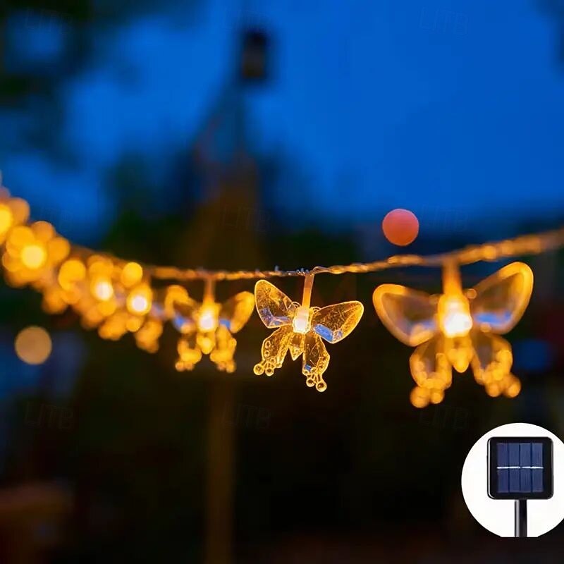 Solar Butterfly String Lights 6.5m 30 LED Decorative Garden Fairy Lights Outdoor Waterproof Halloween Christmas Wedding Party Patio Decoration4