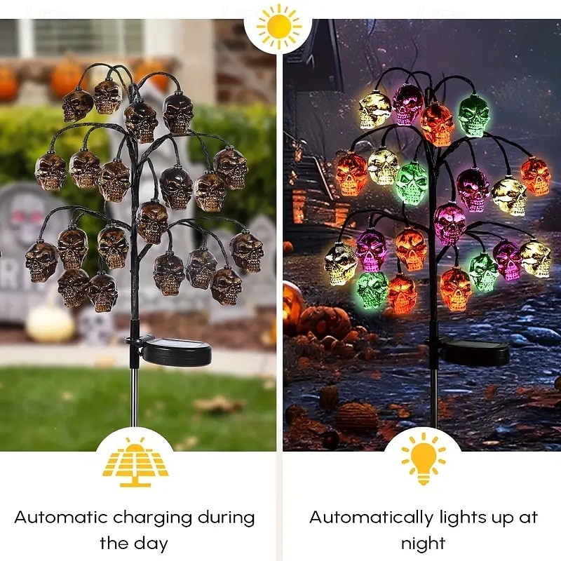 1pc Solar Skull Garden Lights 20LED Outdoor Halloween Pumpkin Light Waterproof DIY Decoration for Lawn Yard Walkway Landscape Lighting4