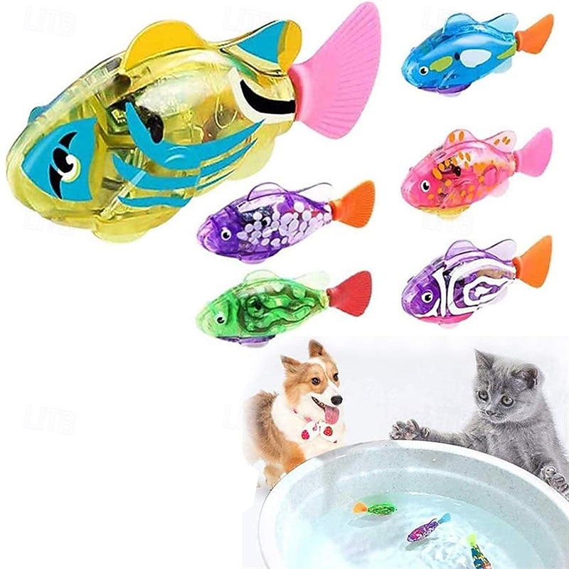 Interactive Robot Fish Toys for Cat/Dog(6 Pcs) Activated Swimming in Water with LED Light Swimming Bath Plastic Fish Toy Gift to Stimulate Your Pet's Hunter Instincts3