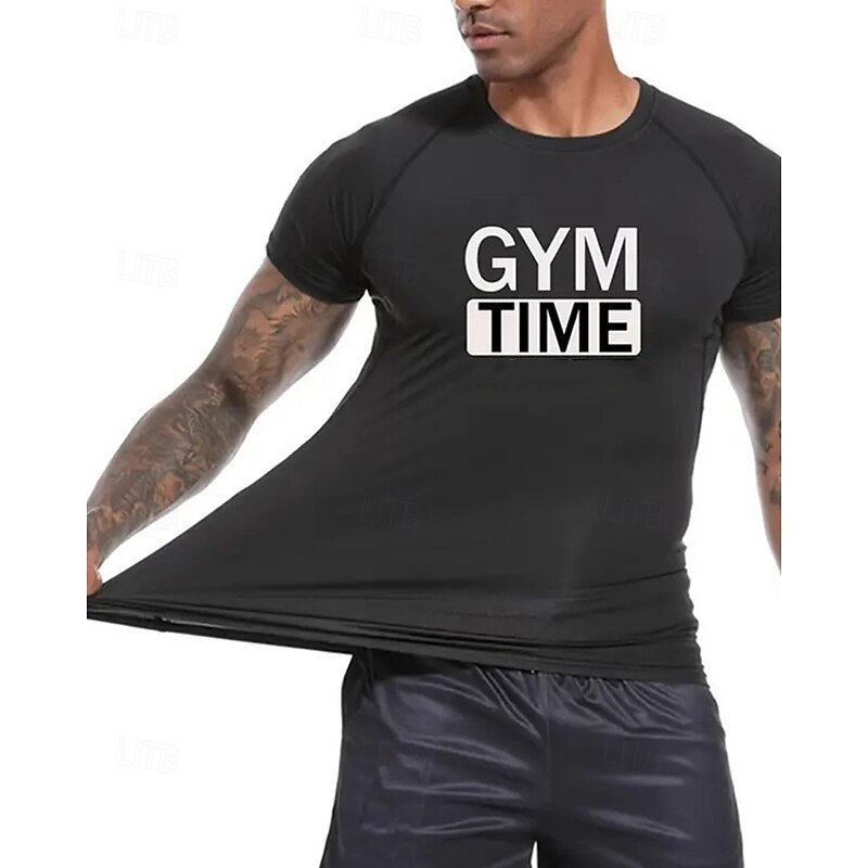 Men's Compression Shirt Athletic Shirt Gym Shirt Fitness Shirt Patchwork Short Sleeve Tee Tshirt Casual Athleisure Letter Quick Dry High Stretch Compression Breathable Gym Workout Walking Jogging4