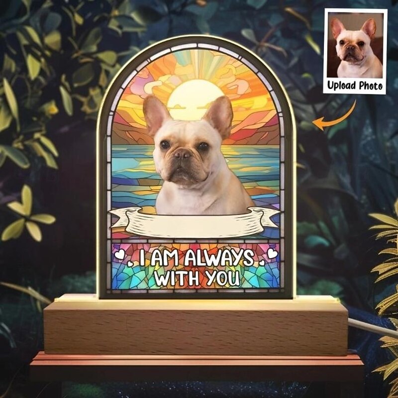 Personalized Light Up Photo Frame Custom Acrylic Night Light with Dog Pet Picture ”I Am Always With you“ Light Up Lamp Plaque Decor Gifts for Birthday Presents Gift for Dog Pets Lovers