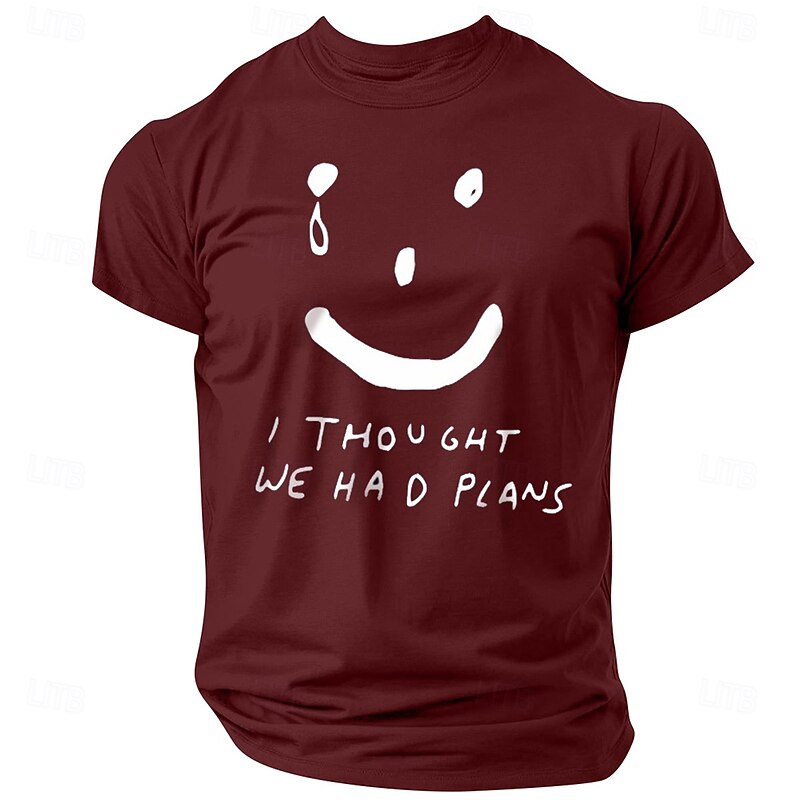 Men's Funny Letter Print T Shirt Tee Top 100% Cotton Short Sleeve Graphic Shirt Black Wine Dark Blue Comfortable Tee Street Sports Outdoor Fashion Designer Clothing