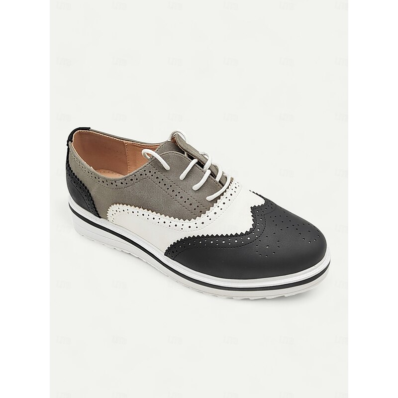 Women's Pink and Beige Brogue Oxford Sneakers, Lace-Up Casual Shoes with Wingtip Detailing for Everyday Wear 7