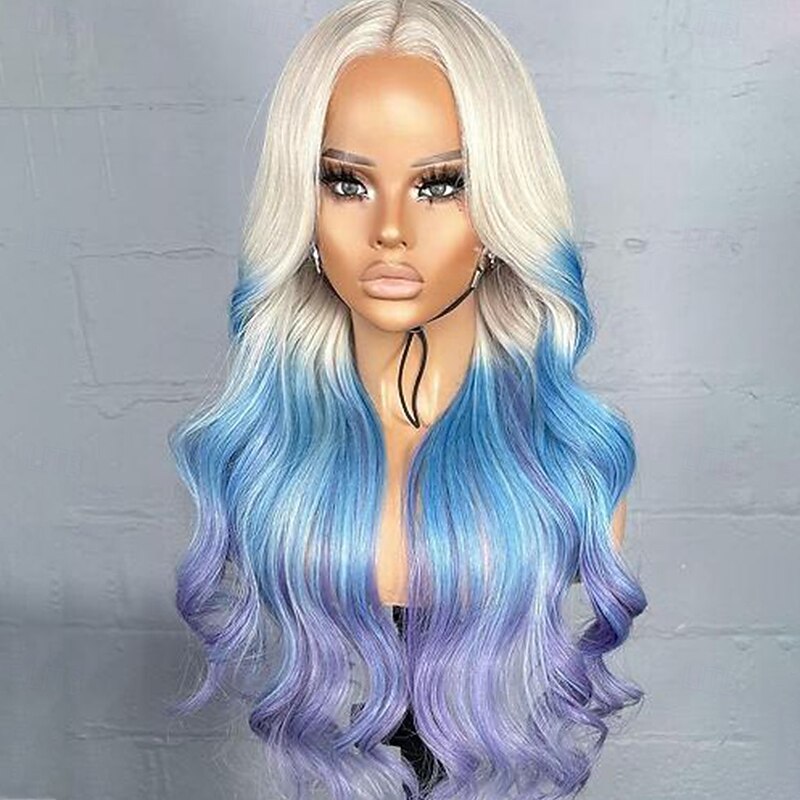 Remy Human Hair 13x4 Lace Front Wig Layered Haircut Brazilian Hair Wavy Multi-color Wig 130% 150% Density with Baby Hair Color Gradient Ombre Hair Glueless For Women Long Human Hair Lace Wig4