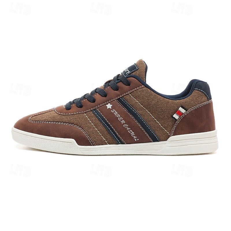 Men's Brown Canvas and Leather Sneakers with Lace-Up Design - Stylish and Comfortable for Casual and Sporty Wear4